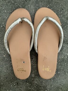 beek Metallic Silver Padded-Thong Sandals